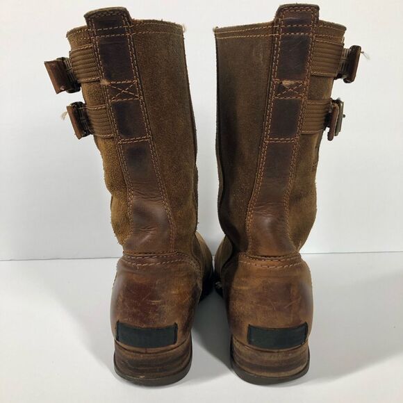 Sorel Major Pull On Boots Tan Brown Leather Mid Calf Buckle Moto 6.5 Nl2166-242 - Picture 7 of 12